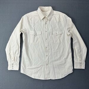 West Major Denim Shirt Men's L Pearl Snap Western Long Sleeve Off White